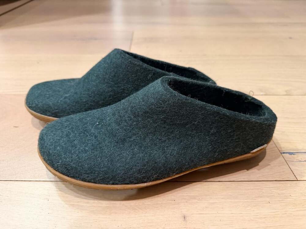 Glerups Wool Felt Slip-On Slippers with Rubber Soles in Forest Green